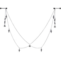 14G 9/16 Black Gem Spider Cross Halloween Dangle Nipple Chain