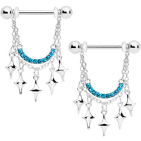 14G 9/16 Aqua Gem Drama Dangle Nipple Ring Set