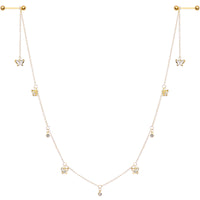 14G 9/16 Clear Gem Gold Tone Butterfly Dangle Nipple Chain