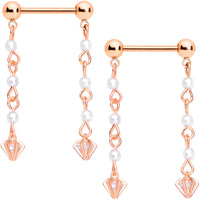 14G 5/8 Clear CZ Gem Rose Gold Tone Orb Dangle Nipple Ring Set