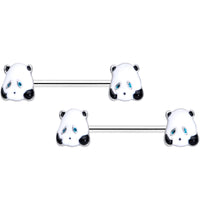 14G 5/8 Black White Round Panda Barbell Nipple Ring Set