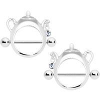 14G 5/8 Clear Gem Teapot Nipple Shield Set