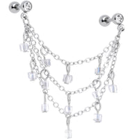 16G 1/4 Clear Gem Clear Cube Triple Dangle Cartilage Chain Earring