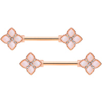 14G 5/8 Clear Gem Rose Gold Tone Rhombus Barbell Nipple Ring Set