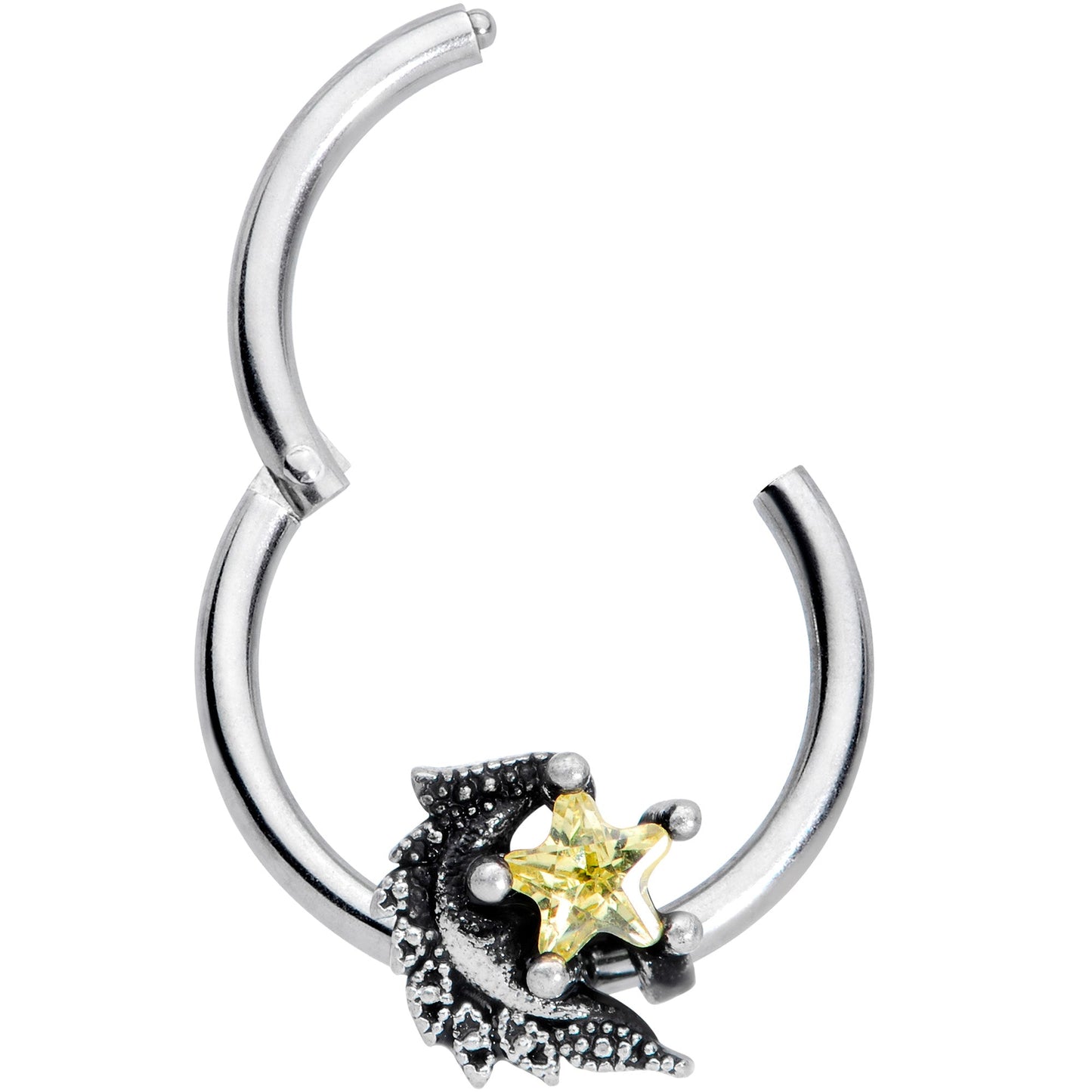 16G 3/8 Yellow Gem Shooting Star Hinged Segment Ring
