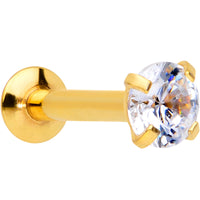 16G 1/4 CZ Gem Gold PVD 3mm Threadless Push In Labret Tragus