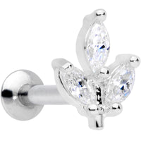 16G 1/4 CZ Gem Leaf Threadless Push In Labret Tragus