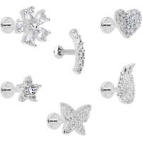16G 1/4 CZ Gem Internal Thread Labret Tragus Set of 6