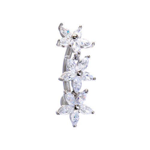 16G Solid 14K White Gold TOP MOUNT Cubic Zirconia LILY DROP Belly Ring