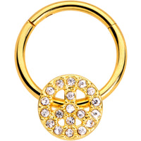 16G 3/8 Clear Gem Gold Tone Peace Sign Hinged Segment Ring