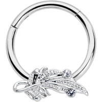 16G 3/8 Clear Gem Elegant Swirl Hinged Segment Ring