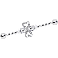 14G Clear Gem Heart Shamrock St Patricks Industrial Barbell 38mm