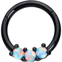 16G 5/16 White Synthetic Opal Black Trio Hinged Segment Ring