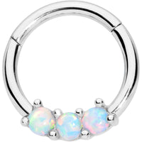 16G 5/16 White Synthetic Opal Trio Hinged Segment Ring