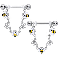 14G 5/8 Little Bees Flowers Dangle Barbell Nipple Ring Set