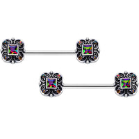14G 9/16 Vitrail Gem Royal Seal Barbell Nipple Ring Set