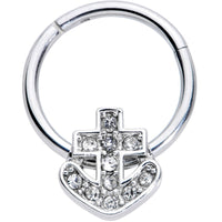 16G 3/8 Clear Gem Nautical Anchor Hinged Segment Ring