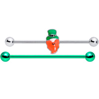 14G Green Leprechaun St Patricks Day Industrial Barbell Set 38mm