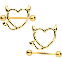 14G 5/8 Gold Tone Devil Heart Valentines Day Nipple Shield Set