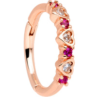 16G 3/8 Clear Pink CZ Gem Rose Gold Tone Hearts Hinged Segment Ring