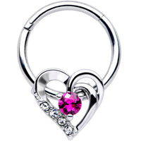 16G 3/8 Clear Pink Gem Swirling Heart Valentines Day Septum Ring