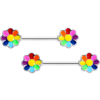 14G 5/8 Rainbow Hippie Flower Barbell Nipple Ring Set