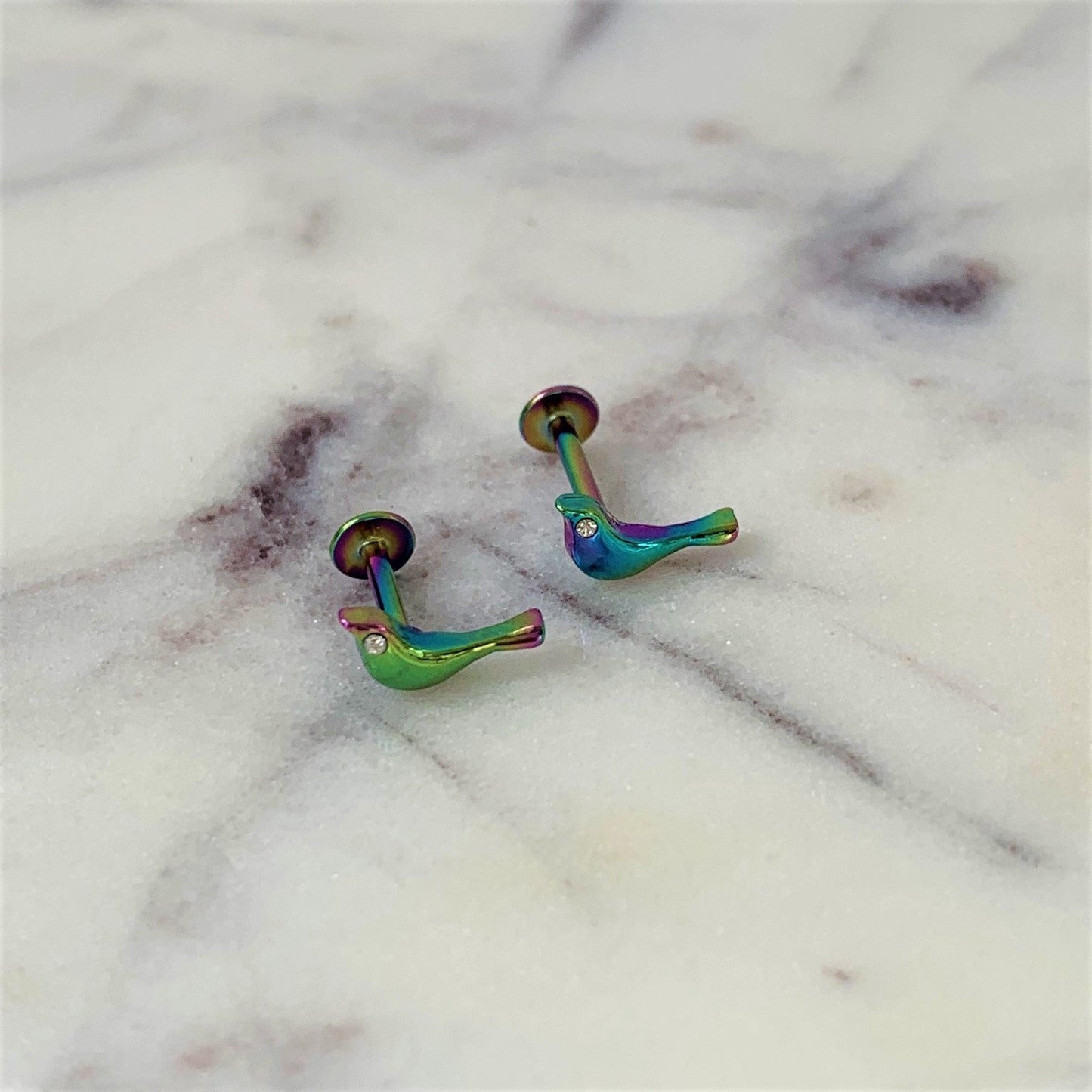 16G 5/16 Clear Gem Rainbow Bird Labret Monroe Tragus