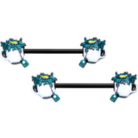 14G 9/16 Black Creepy Halloween Tea Barbell Nipple Ring Set