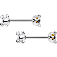 14G 9/16 Yellow Gem Teddy Bear Barbell Nipple Ring Set