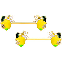 14G 9/16 Gold Tone Lemon Bee Barbell Nipple Ring Set
