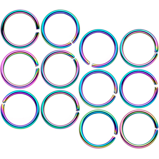 18G 5/16 Rainbow Anodized Seamless Nose Hoop Set of 12