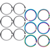 18G 5/16 Steel Rainbow Anodized Seamless Circular Ring Set of 12