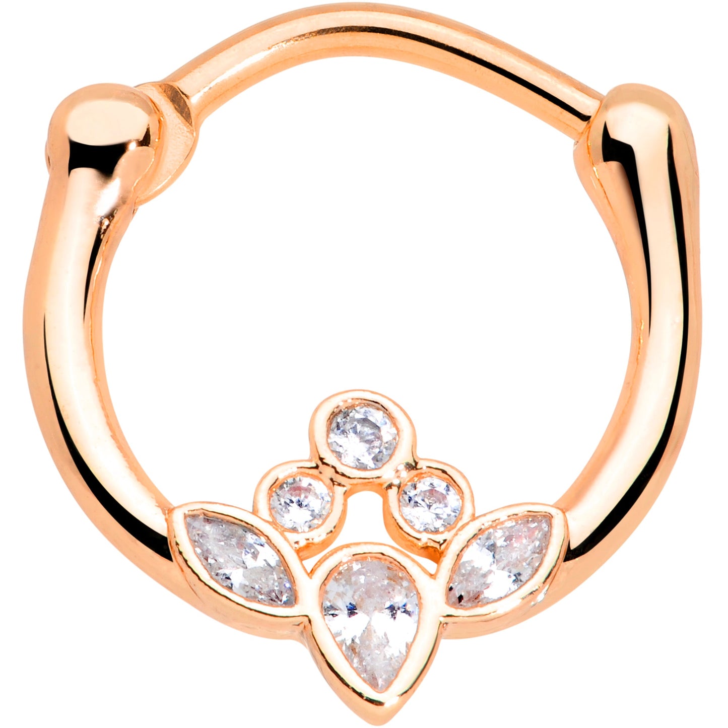 16G 3/8 Clear Gem Rose Gold Tone Anodized Classic Cluster Septum Clicker