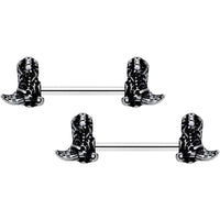 14G 9/16 Clear Gem Cowboy Boot Barbell Nipple Ring Set