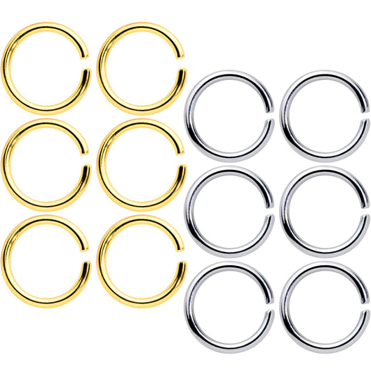 16G 5/16 Steel Gold Tone Seamless Cartilage Ring Set of 12