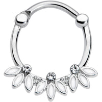 16G 3/8 Clear Gem White Leaves Septum Clicker