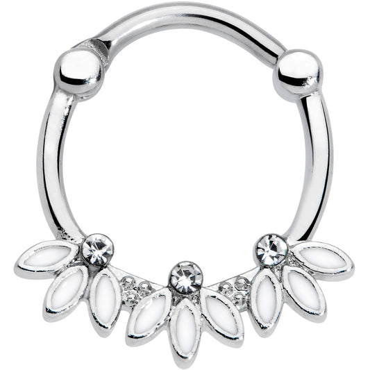 16G 3/8 Clear Gem White Leaves Septum Clicker