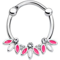 16G 3/8 Clear Gem White Pink Leaves Septum Clicker