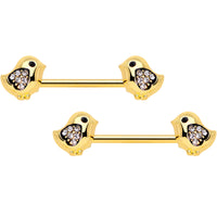 14G 9/16 Clear Gem Gold Tone Easter Chick Nipple Ring Set