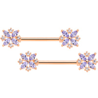 14G 5/8 Purple CZ Gem Rose Gold Tone Star Burst Nipple Ring Set