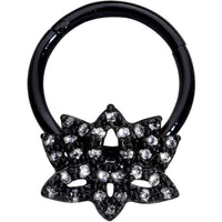 16G 3/8 Clear CZ Gem Black Lotus Flower Hinged Segment Ring
