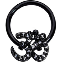16G 3/8 Clear CZ Gem Black Amazing Om Hinged Segment Ring