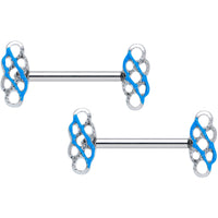 14G 9/16 Clear Gem Blue Celtic Knot Barbell Nipple Ring Set