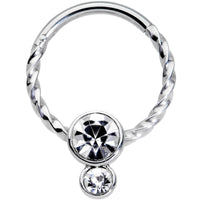 16G 3/8 Clear Gem Double Drop Duo Twisted Cartilage Clicker