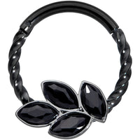 16G 3/8 Black Gem Black Oval Quartet Twisted Cartilage Clicker