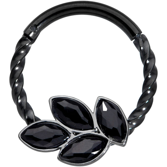16G 3/8 Black Gem Black Oval Quartet Twisted Cartilage Clicker