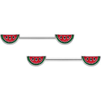 14G 5/8 Red Green Tasty Watermelon Barbell Nipple Ring Set