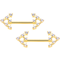 14G 9/16 Clear Gem Gold Tone Arrow Barbell Nipple Ring Set