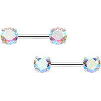14G 1/2 Aurora CZ Gem Threadless Barbell Nipple Ring Set