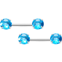 14G 1/2 Aqua CZ Gem Threadless Barbell Nipple Ring Set